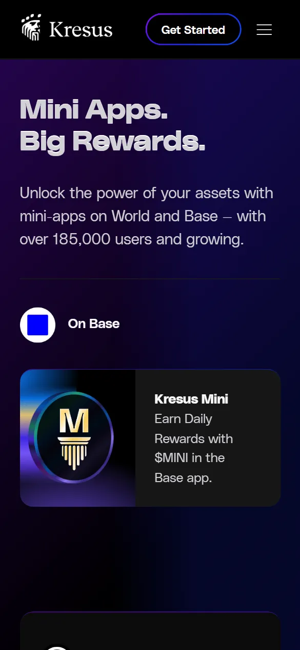 Kresus Mini Apps live site on mobile