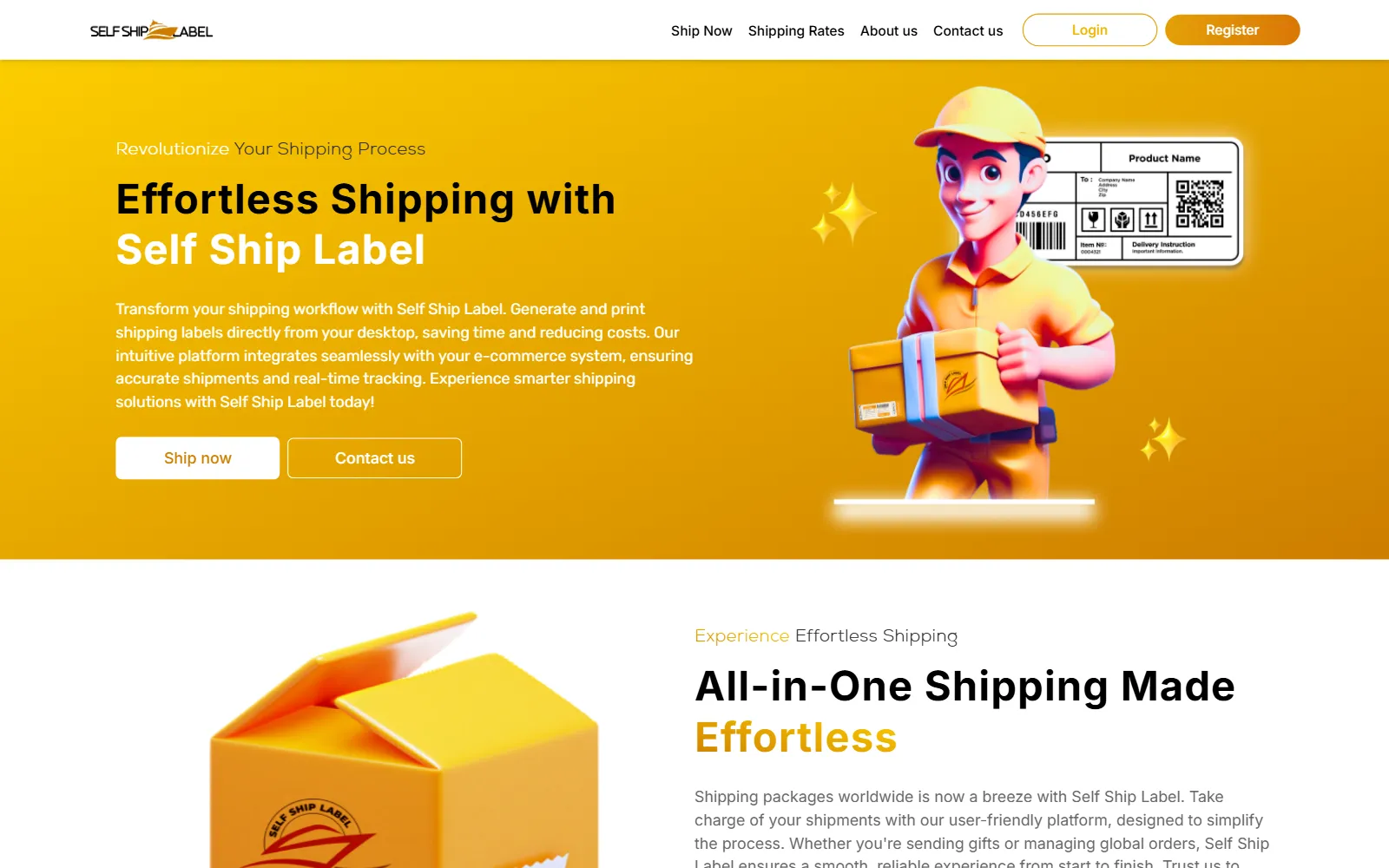SelfShipLabel live site on desktop
