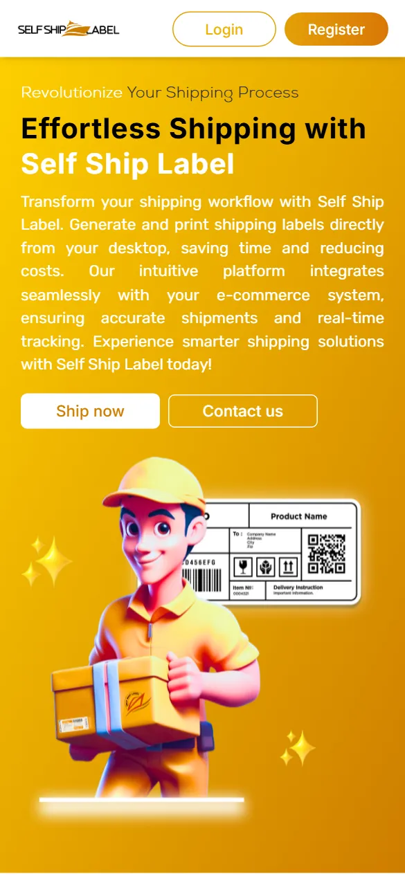 SelfShipLabel live site on mobile